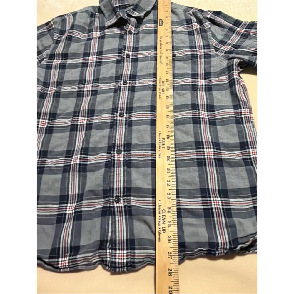 Banana Republic Men's Large Untucked Slim Fit Flannel Shirt Gray Navy Plaid